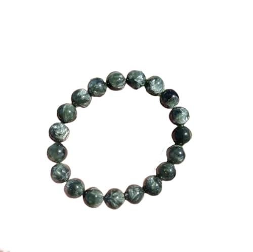 LKBEADS Natural Genuine Seraphinite 8mm rondelle smooth 7inch Semi-Precious Gemstones Beaded Bracelets for Men Women Healing Crystal Stretch Beaded Bracelet Unisex von LKBEADS