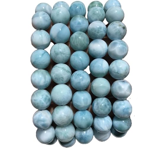 LKBEADS Natural Natural Larimar 10mm rondelle smooth 7inch Semi-Precious Gemstones Beaded Bracelets for Men Women Healing Crystal Stretch Beaded Bracelet Unisex von LKBEADS