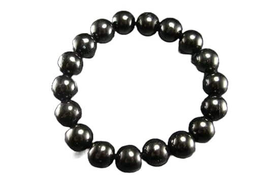 LKBEADS Natural Whitby Jet 10mm rondelle smooth 7inch Semi-Precious Gemstones Beaded Bracelets for Men Women Healing Crystal Stretch Beaded Bracelet Unisex von LKBEADS