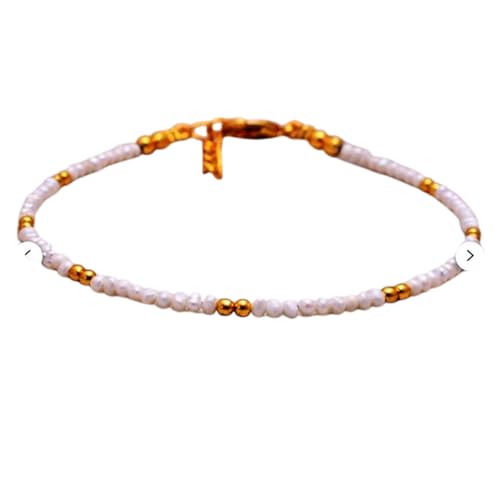 LKBEADS Perlmutt-Armband, 2–2,5 mm, runde Form, glatt geschliffene Perlen, 17,8 cm, verstellbarer vergoldeter Verschluss, für Männer und Frauen|LK_STACK_04755 von LKBEADS