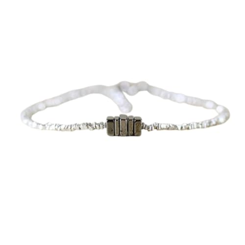 LKBEADS Pyrit 5 mm Heishi quadratische Form glatt geschliffene Perlen 7 Zoll versilberter Verschluss Armband für Männer, Frauen|LK_STACK_05588 von LKBEADS