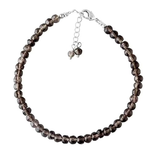 LKBEADS Rauchquarz 3–3,5 mm Rondellform facettierte Schliffperlen 7 Zoll verstellbarer versilberter Verschluss Armband für Männer, Frauen|LK_STACK_06164 von LKBEADS