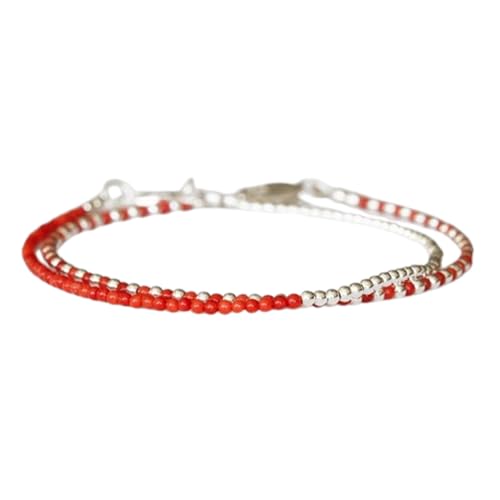 LKBEADS Redstone 2 mm Rondellform Glattschliffperlen 7 Zoll versilberter Verschluss Armband für Männer, Frauen|LK_STACK_05775 von LKBEADS
