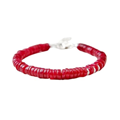 LKBEADS Rubin 4–4,5 mm Rondellform, glatt geschliffene Perlen, 17,8 cm, versilberter Verschluss, Armband für Männer und Frauen|LK_STACK_05933 von LKBEADS