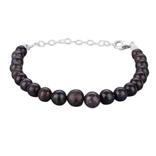 LKBEADS Schwarzer Matrix-Opal, 8 mm, runde Form, glatt geschliffene Perlen, 17,8 cm, verstellbarer versilberter Verschluss, Armband für Männer und Frauen|LK_STACK_01033 von LKBEADS