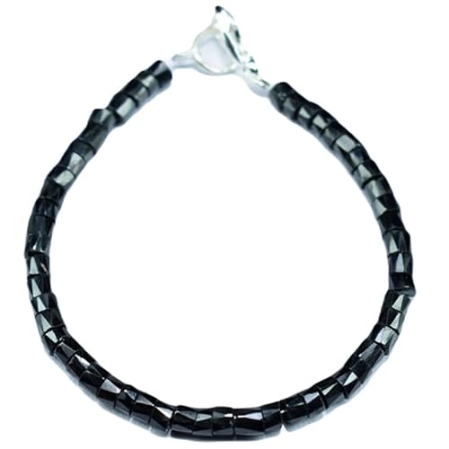 LKBEADS Schwarzer Spinell, 3,5–4 mm, röhrenförmige Perlen mit facettiertem Schliff, 17,8 cm, versilberter Verschluss, Armband für Männer und Frauen|LK_STACK_01285 von LKBEADS