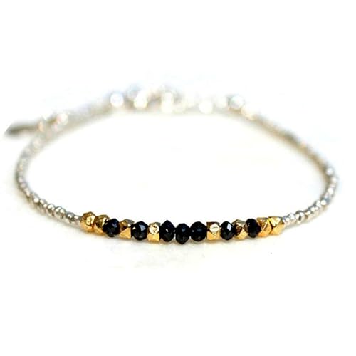 LKBEADS Schwarzer Spinell, 3 mm, Rondellform, facettierte Perlen, 17,8 cm, verstellbarer versilberter Verschluss, Armband für Männer und Frauen|LK_STACK_01178 LKBEADS Schwarzer Spinell, 3 mm, Rondellform, facettierte Perlen, 17,8 cm, verstellbarer versilberter Verschluss, Armband für Männer und Frauen|LK_STACK_01178 von LKBEADS