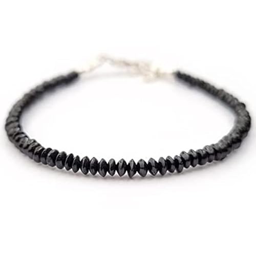 LKBEADS Schwarzer Spinell, 4 mm, Knopfform, glatt geschliffene Perlen, 17,8 cm, verstellbarer versilberter Verschluss, Armband für Männer und Frauen|LK_STACK_01125 LKBEADS Schwarzer Spinell, 4 mm, Knopfform, glatt geschliffene Perlen, 17,8 cm, verstellbarer versilberter Verschluss, Armband für Männer und Frauen|LK_STACK_01125 von LKBEADS