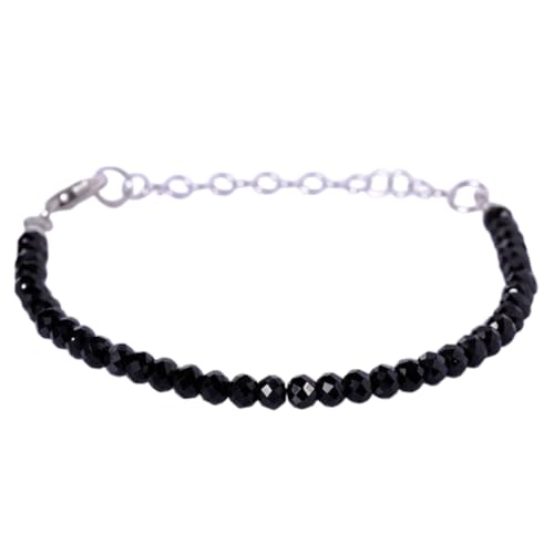 LKBEADS Schwarzer Spinell, 4 mm, runde Form, facettierte Perlen, 17,8 cm, verstellbarer versilberter Verschluss, Armband für Männer und Frauen|LK_STACK_01274 von LKBEADS