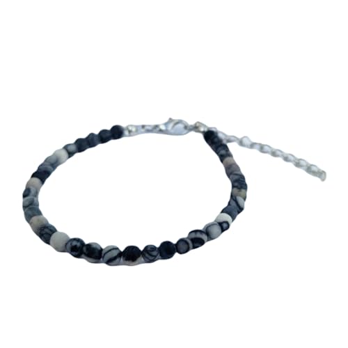 LKBEADS Schwarzer Web-Jaspis, 6 mm, runde Form, glatt geschliffene Perlen, 17,8 cm, verstellbarer versilberter Verschluss, Armband für Männer und Frauen|LK_STACK_01350 von LKBEADS