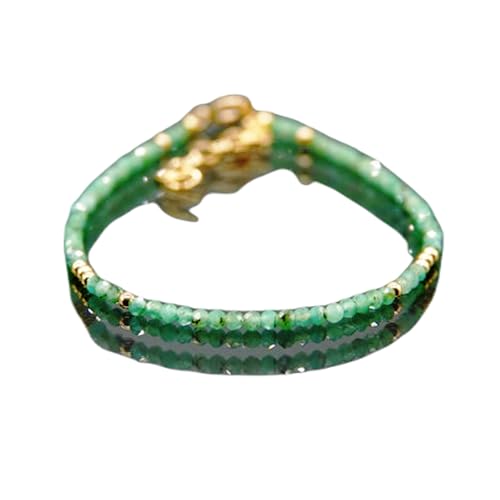 LKBEADS Smaragd 2 mm runde Form facettierte Schliffperlen 7 Zoll verstellbarer vergoldeter Verschluss Armband für Männer, Frauen|LK_STACK_02530 von LKBEADS
