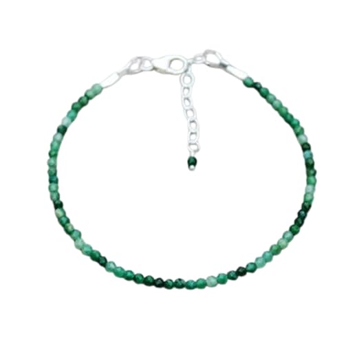 LKBEADS Smaragd 2 mm runde Form facettierte Schliffperlen 7 Zoll verstellbarer versilberter Verschluss Armband für Männer, Frauen|LK_STACK_02528 von LKBEADS