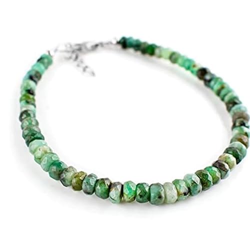 LKBEADS Smaragd 4–5 mm Rondellform facettierte Schliffperlen 7 Zoll verstellbarer versilberter Verschluss Armband für Männer, Frauen|LK_STACK_02502 von LKBEADS
