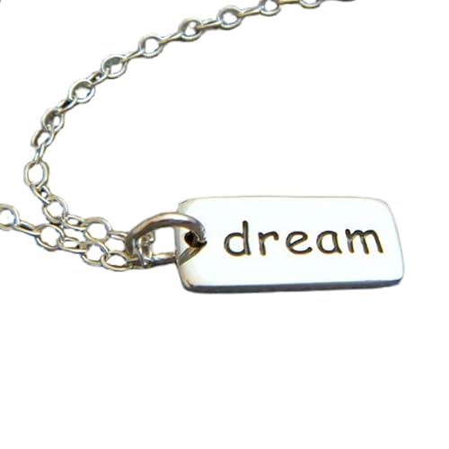LKBEADS Traumkette aus 925er Sterlingsilber|Inspirierender Schmuck, inspirierendes Zitat, Motto, Affirmation, kleiner, einfacher Anhänger|Wort-Charm|Geschenk für sie | mit 45,7 cm | versilbert | 0241 von LKBEADS