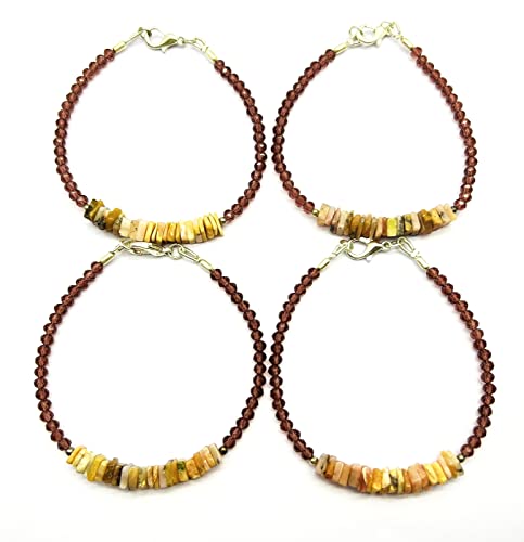 LKBEADS Unisex Pink Garnet Quartz & Peach Moonstone Rondelle & Square shape Faceted & Smooth cut link chain stacking 7 inch bracelet #Code (BRAC_CLA_143) von LKBEADS