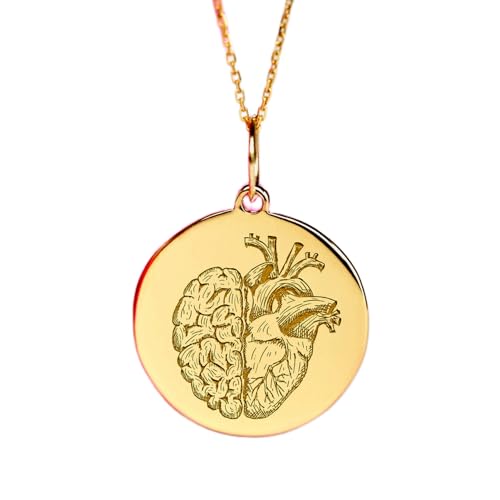 LKBEADS aus 925er Sterlingsilber| 22–24 mm 18-Zoll-Kette Herz und Gehirn Gehirnanhänger zierlicher anatomischer Anhänger Psychologe/Arzt handgefertigter Schmuck Vergoldung L_02280 von LKBEADS