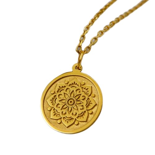 LKBEADS aus 925er Sterlingsilber| 22–26 mm 45|7 cm Kette Mandala- – handgefertigter mit heiliger Geometrie der Balance Konzentration und Achtsamkeit für Sie oder Ihn handgefertigte Vergoldung L_01985 von LKBEADS