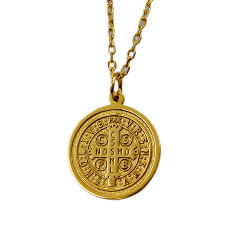 LKBEADS aus 925er Sterlingsilber| 22 mm 18 Zoll Kette Anhänger des Heiligen Benedikt – Schutzmedaille Christlich oder für ihn religiöser Vergoldung L_01604 von LKBEADS