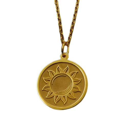 LKBEADS aus 925er Sterlingsilber| 22 mm 18-Zoll-Kette Vergina-Sonnenanhänger – mit antikem griechischen Symbol Mazedonischer Sternschmuck Handgefertigt Vergoldeter handgefertigter Schmuck L_01707 von LKBEADS