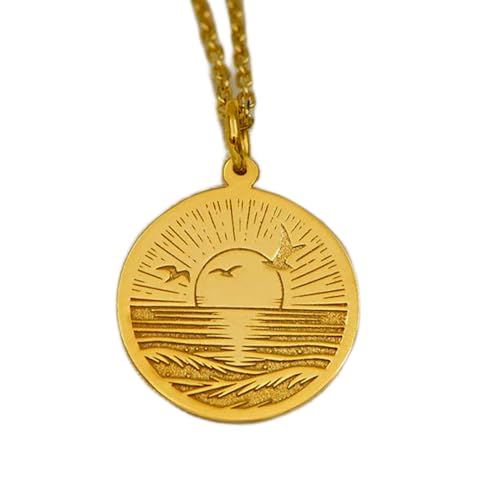 LKBEADS aus 925er Sterlingsilber| 22 mm 18 Zoll Kette mit – Sonnenuntergang handgefertigter einzigartiger Horizontanhänger für Frauen Weihnachten handgefertigte Vergoldung L_01840 von LKBEADS