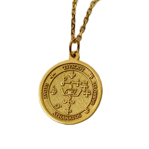 LKBEADS aus 925er Sterlingsilber| 22 mm 45|7 cm Kette Siegel des Erzengels Michael – Schutzanhänger spiritueller für Sie oder Ihn Engelanhänger handgefertigter Vergoldung L_01720 von LKBEADS