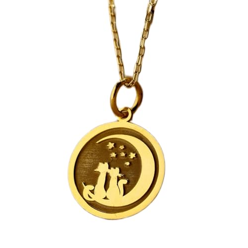 LKBEADS aus 925er Sterlingsilber| 24 mm 18-Zoll-Kette Katze und Mond Scheibe Frau handgefertigter Vergoldung L_01134 von LKBEADS