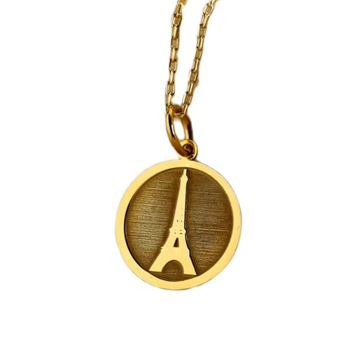 LKBEADS aus 925er Sterlingsilber| 24 mm| 45|7 cm Kette| Eiffelturm-Halskette| Paris-Halskette| Traveller-Anhänger| mit Eiffelturm| Anhänger| handgefertigt| vergoldet| L_01434 von LKBEADS