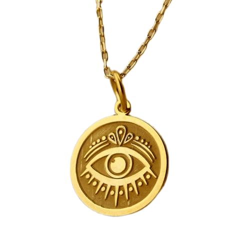 LKBEADS aus 925er Sterlingsilber| 24 mm| 45|7 cm Kette| Scheibe Schutzauge| Glücksauge| vergoldet| handgefertigt| L_01373 von LKBEADS