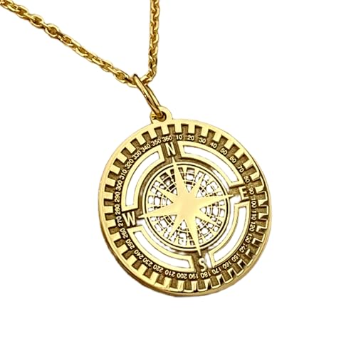 LKBEADS halskette aus 925er Sterlingsilber| 22–24 mm| 45|7 cm Kette| Kompass-Beschichtung| minimalistischer | Reiseschmuck| Richtungssymbol- für Damen oder Herren| handgefertigt| vergoldet| L_02315 von LKBEADS