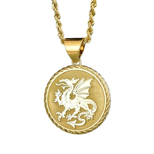 LKBEADS halskette aus 925er Sterlingsilber| 22 mm 18 Zoll Kette Heraldik-Drachen mittelalterlicher Fantasy-Gothic-Drachenschmuck Fabelwesen- Fantasy-Medaillon Vergoldung| handgefertigt |LG_00396 von LKBEADS