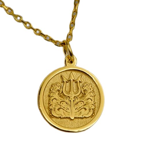 LKBEADS halskette aus 925er Sterlingsilber| 22 mm 18 Zoll Kette Poseidon-Dreizack- – nautisch| symbolisiert Kraft Stärke Dreizack- für Männer Frauen Ozean-Thema Vergoldung| handgefertigt L_01904 von LKBEADS