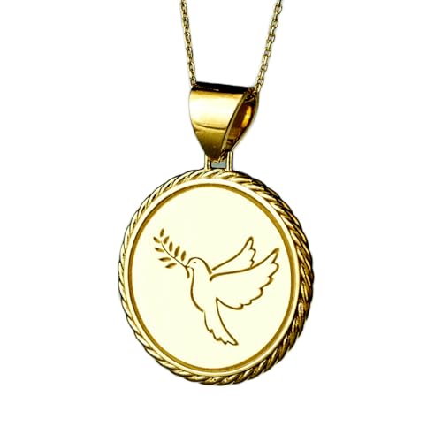 LKBEADS halskette aus 925er Sterlingsilber| 22 mm 18 Zoll Kette Tauben Schmuck Friedenssymbol Vogel spirituell Boho- Taubenvogel spirituelle Medaille handgefertigte Vergoldung LG_004LG_00 von LKBEADS
