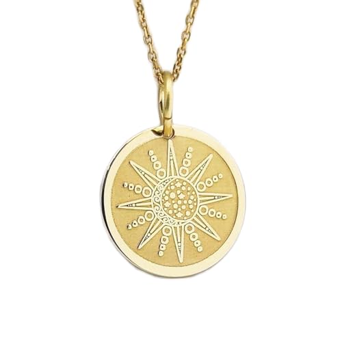 LKBEADS halskette aus 925er Sterlingsilber| 26 mm| 45|7 cm lange Kette| Sonne-Mond-| himmlischer Münz| Astrologie-Schmuck| Halbmond-| Sonnen-| handgefertigter Schmuck mit Vergoldung| LG_00061 von LKBEADS