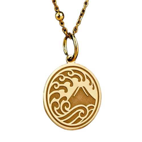 LKBEADS halskette aus 925er Sterlingsilber| 28 mm 18 Zoll Kette Wellen| Ozeanwellen- Meereswellen- Surfer Strandschmuck symbolischer tropischer Vergoldung| handgefertigt LG_00842 von LKBEADS