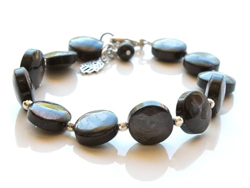 LKBEADS hypersthene 10mm coin shape smooth cut gemstone beads 7 inch adjustable stacking bracelet with silver plated lock for unisex.#Code- LCBR-3582 von LKBEADS