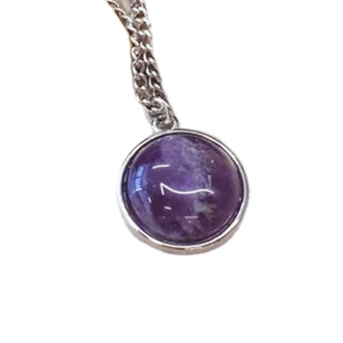 LKBEADS natürlicher Amethyst 15x15 mm rund glatt lila Anhänger 925 Sterling Silber runde Halskette mit 18 Zoll Kabelkette Frieden spirituelle Heilung Stressabbau drittes Auge Chakra|gmpd_0422 von LKBEADS