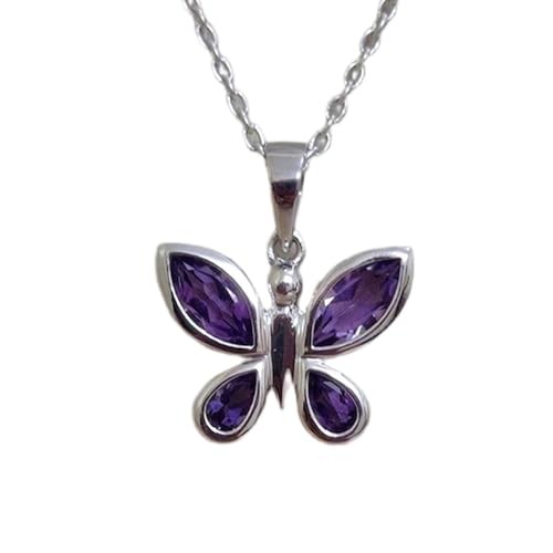 LKBEADS natürlicher Amethyst 20x14 mm Marquise & Birne facettiert lila Anhänger 925 Sterling Silber Schmetterling Halskette mit 18 Zoll Kabelkette Frieden spirituelle Heilung Stressabbau|gmpd_0178 von LKBEADS