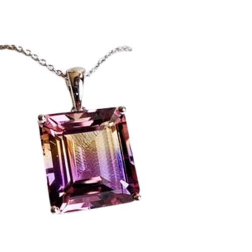 LKBEADS natürlicher Ametrin 14x13 mm achteckig facettiert lila Anhänger 925 Sterling Silber Rechteck Halskette mit 18 Zoll Kabelkette Heilenergie spiritueller Schmuck Geschenk Schmuck|gmpd_0312 von LKBEADS