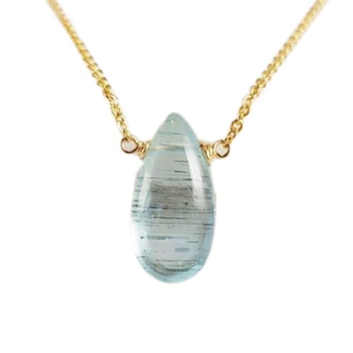 LKBEADS natürlicher Aquamarin 15x11 mm Birne glatt weiß Anhänger 925 Sterling Silber Birne Halskette mit 18 Zoll Kabelkette beruhigenden Mut Halschakra Kommunikation Heilung Geschenk | gmpd_0506 von LKBEADS