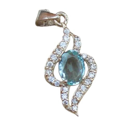 LKBEADS natürlicher Aquamarin 15x13 mm oval facettiert blau Anhänger 925 Sterling Silber abstrakte Blattwelle Halskette mit 18 Zoll Kabelkette beruhigender Mut Halschakra|gmpd_0471 von LKBEADS