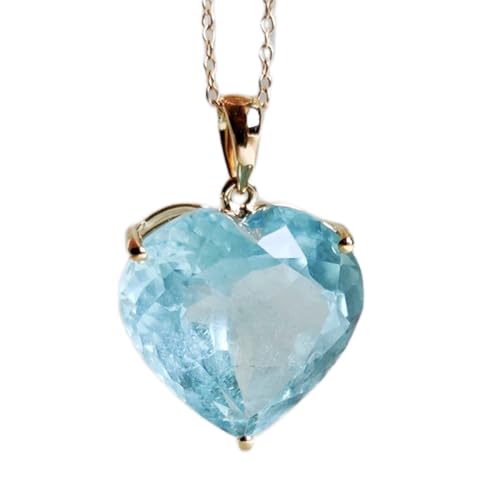 LKBEADS natürlicher Aquamarin 17x17 mm Herz facettiert blau Anhänger 925 Sterling Silber Herz Halskette mit 18 Zoll Kabelkette beruhigenden Mut Halschakra Kommunikation Heilung | gmpd_0367 von LKBEADS
