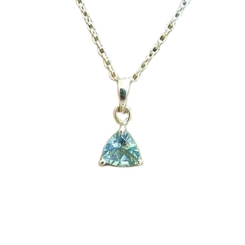 LKBEADS natürlicher Aquamarin 5x5 mm Trillon facettiert blau Anhänger 925 Sterling Silber Trillon Halskette mit 18 Zoll Kabelkette beruhigenden Mut Halschakra Kommunikation Heilung | gmpd_0199 von LKBEADS