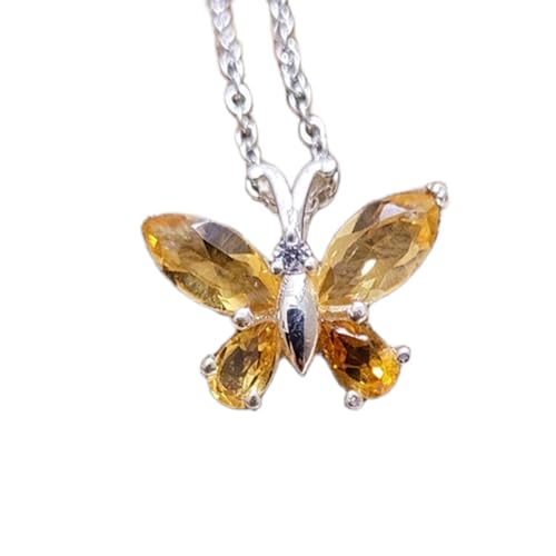 LKBEADS natürlicher Citrin 12x15 mm Marquise & Birne facettiert gelb Anhänger 925 Sterling Silber Schmetterling Halskette mit 18 Zoll Kabelkette Reichtum Erfolg Glück Solarplexus|gmpd_0182 von LKBEADS