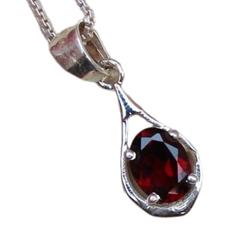 LKBEADS natürlicher Granat 10 x 8 mm oval facettiert rot Anhänger 925 Sterling Silber ovale Halskette mit 18 Zoll Kabelkette Energie Leidenschaft Schutz Wurzelchakra Geschenk Frauen &|gmpd_0444 von LKBEADS