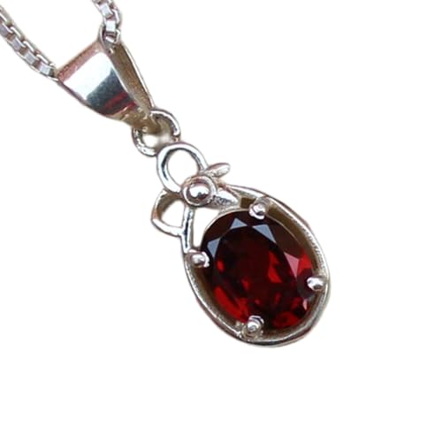 LKBEADS natürlicher Granat 10x8 mm oval facettiert rot Anhänger 925 Sterling Silber ovale Halskette mit 18 Zoll Kabelkette Energie Leidenschaft Schutz Wurzelchakra Geschenk Frauen &|gmpd_0440 von LKBEADS