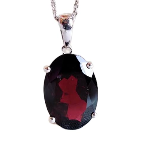 LKBEADS natürlicher Granat 15x11 mm oval facettiert rot Anhänger 925 Sterling Silber ovale Halskette mit 18 Zoll Kabelkette Energie Leidenschaft Schutz Wurzelchakra Geschenk Frauen|gmpd_0349 von LKBEADS