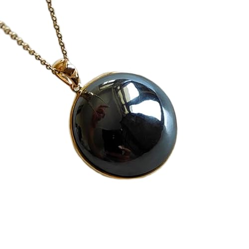 LKBEADS natürlicher Hämatit 21x21 mm runder glatter schwarzer Anhänger 925 Sterling Silber runde Halskette mit 18 Zoll Kabelkette Heilenergie spiritueller Schmuck Geschenk Frauen|gmpd_0272 von LKBEADS