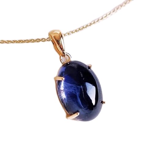 LKBEADS natürlicher Iolith 15x11 mm ovaler glatter blauer Anhänger 925 Sterling Silber ovale Halskette mit 18 Zoll Kabelkette Heilenergie spiritueller Schmuck Geschenk Damen & Herren|gmpd_0323 von LKBEADS
