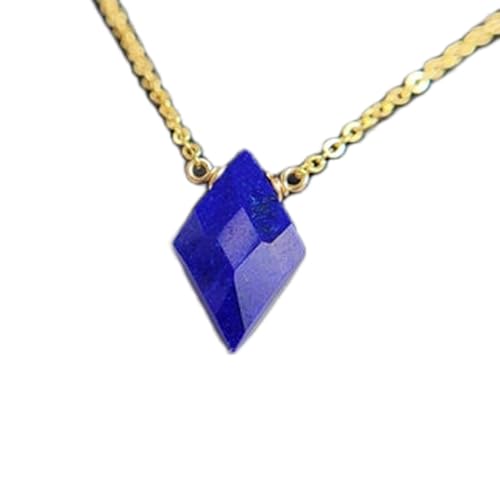 LKBEADS natürlicher Lapislazul 12x8 mm Trillon facettiert blau Anhänger 925 Sterling Silber Dreieck Halskette mit 18 Zoll Kabelkette Heilenergie spiritueller Schmuck Geschenk |gmpd_0016 von LKBEADS