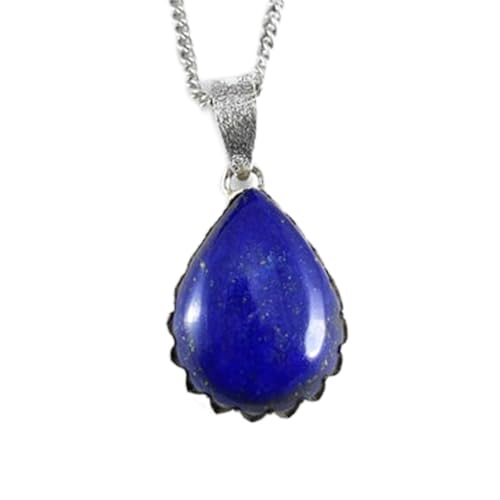 LKBEADS natürlicher Lapislazuli 23x13 mm birnenförmiger glatter blauer Anhänger 925 Sterling Silber Birnenkette mit 18 Zoll Kabelkette Heilenergie spiritueller Schmuck Geschenk Frauen|gmpd_0062 von LKBEADS